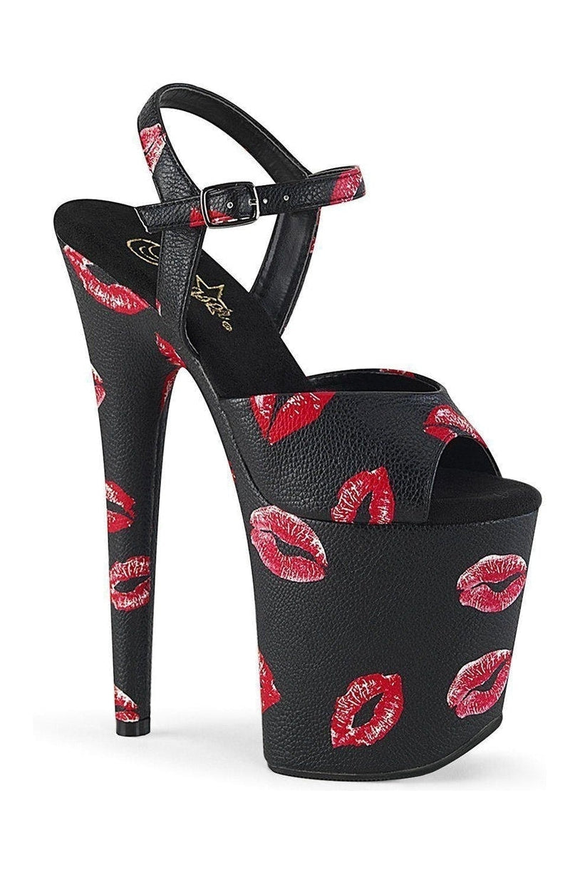 Exotic Black Faux Leather Flamingo-809 Kisses Ankle Strap Sandal