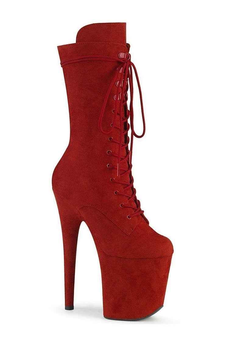 Exotic Flamingo-1050FS Mid Calf Lace-Up Front Knee Boots with Side Zipper