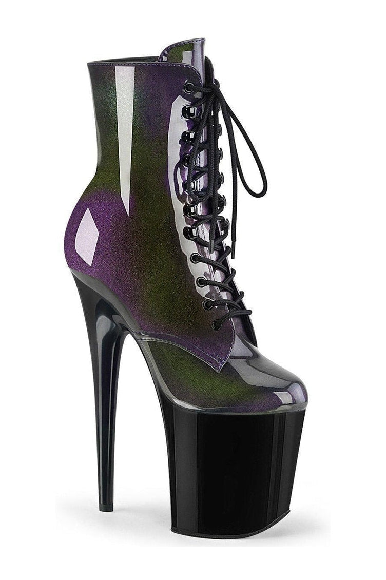 Pleaser Brand Purple Patent Exotic Ankle Lace - Up Boot FLAMINGO - 1020SHG