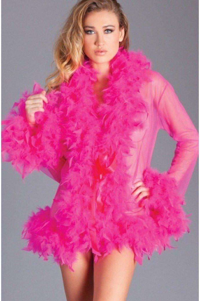Fashionable Short Robe Trimmed with Soft Feathers