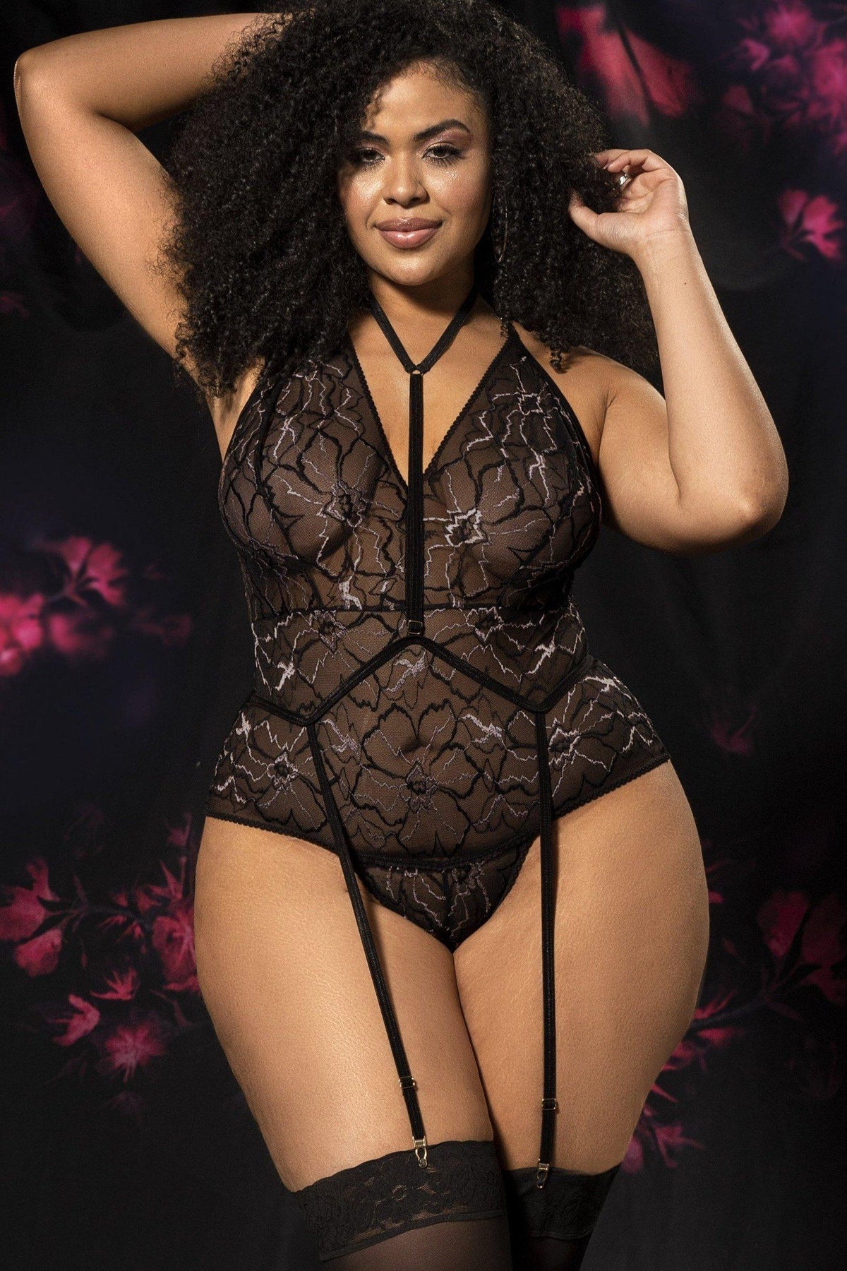 Plus Size Detachable Harness Lace Teddy - A Sexy Bodysuit for Stylish Women
