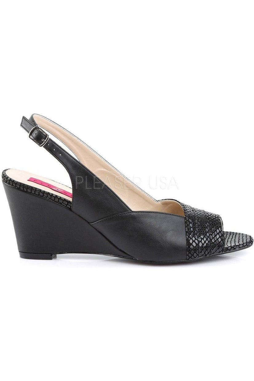 KIMBERLY-01SP Women's Black Faux Leather Wedge Sandals