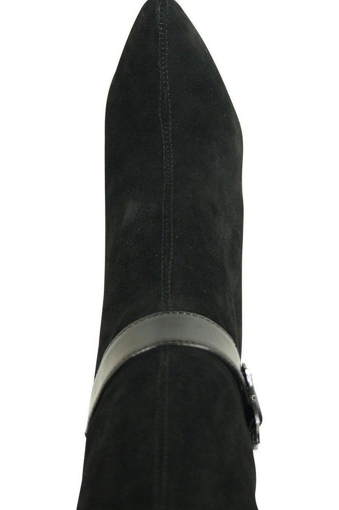 Stylish Black Stacked Heel Suede Boots for Fashion Lovers