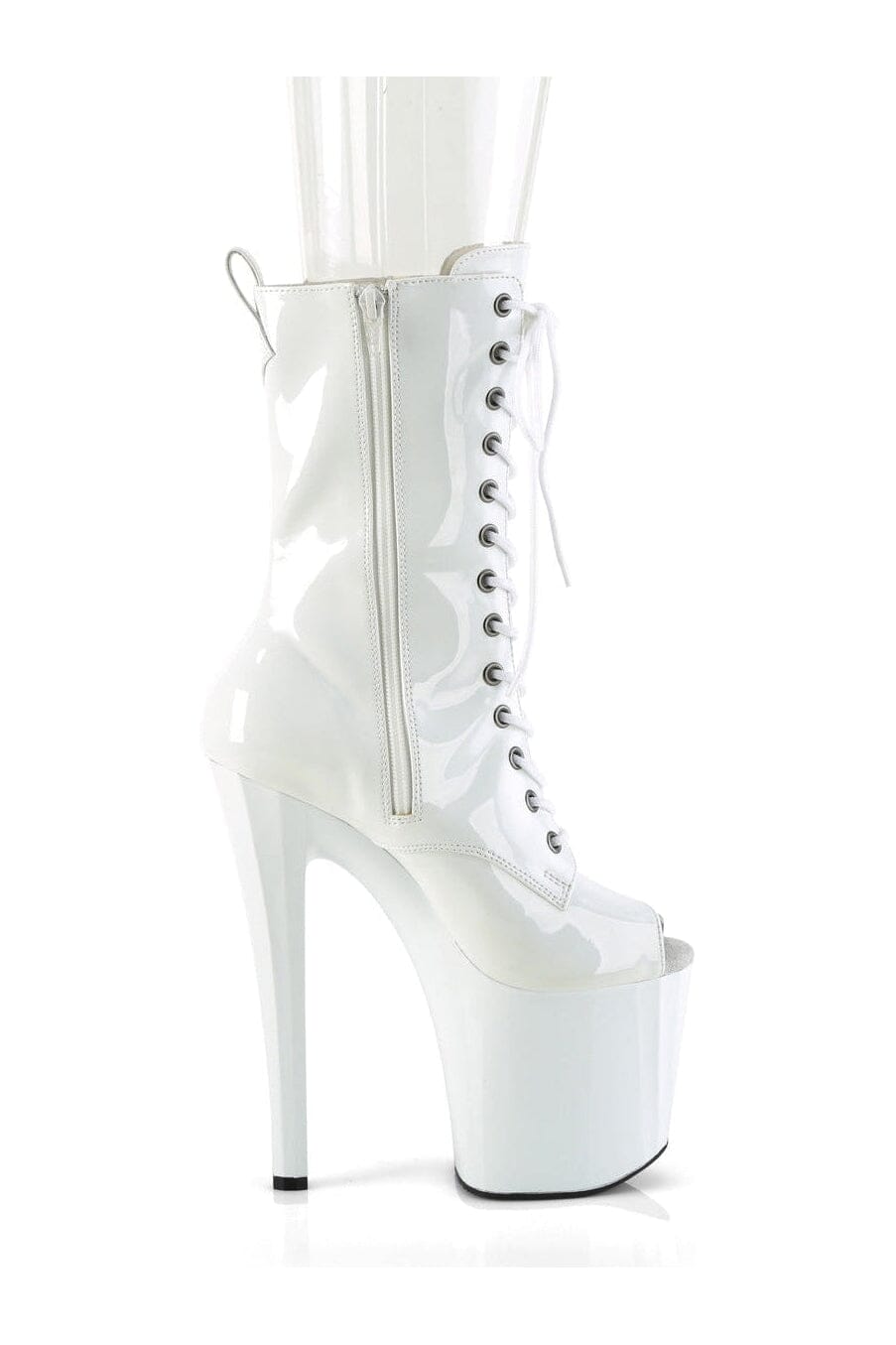 Stylish Pleaser ENCHANT - 1041 White Patent Peep - Toe Ankle Boots with Side Zipper