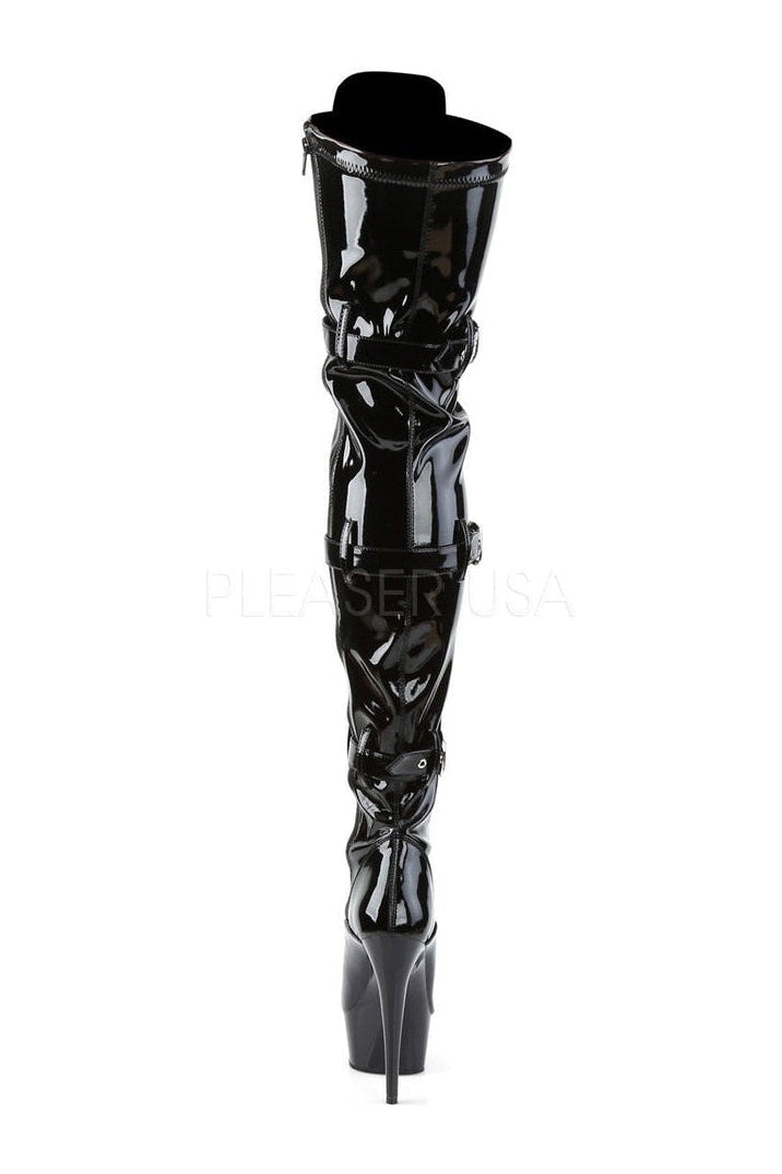 Black Patent DELIGHT-3028 Platform Stretch Thigh High Boot
