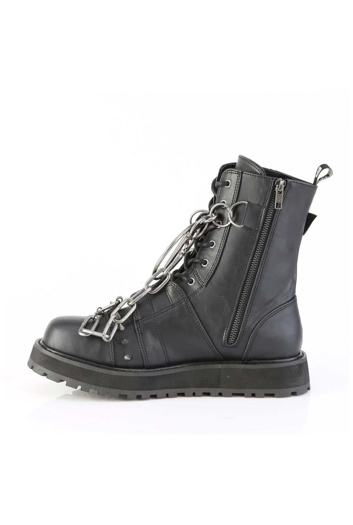 Demonia VALOR-204 Stylish Lace-Up Ankle Boots with Side Zipper