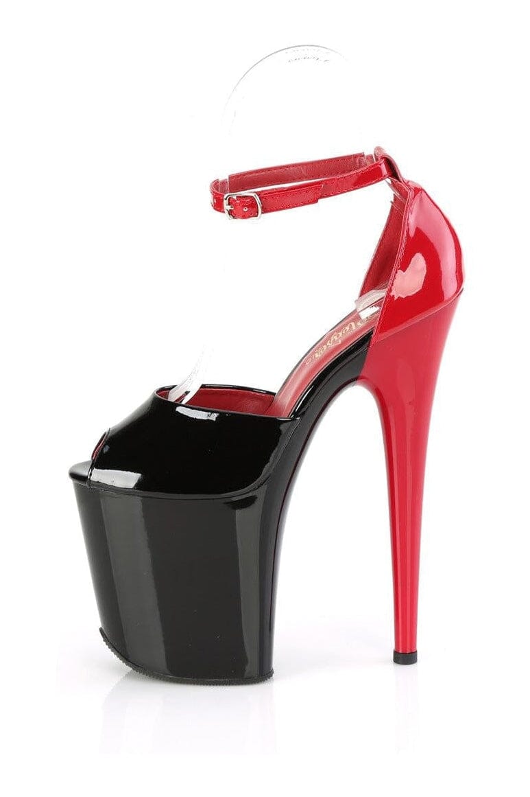 Stylish Flamingo-868 Black Patent Ankle Strap Sandal with High Heel and Platform
