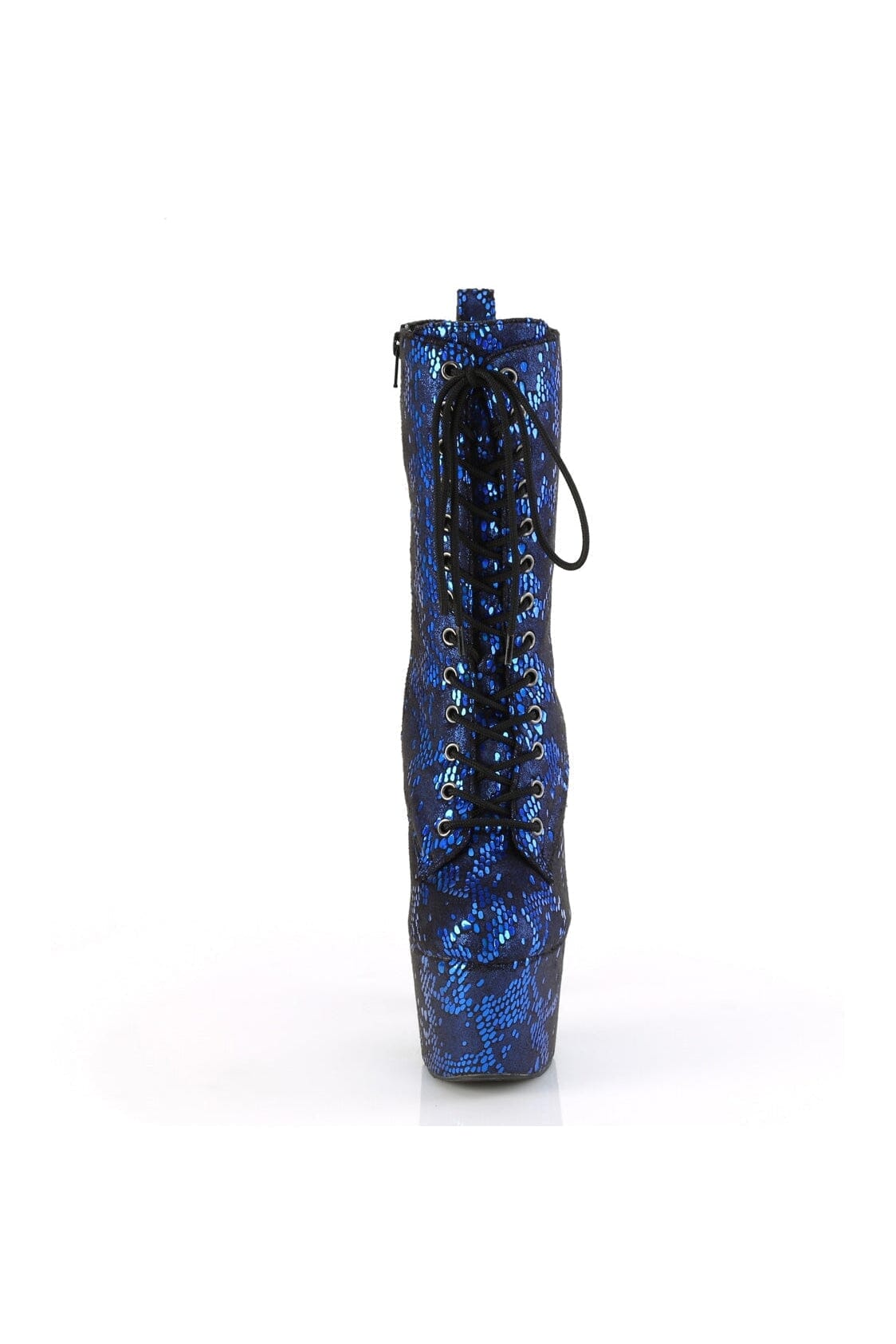 Pleaser Brand ADORE-1040SPF Blue Artificial Snake Pattern Ankle Lace-Up Boots with Side Zipper