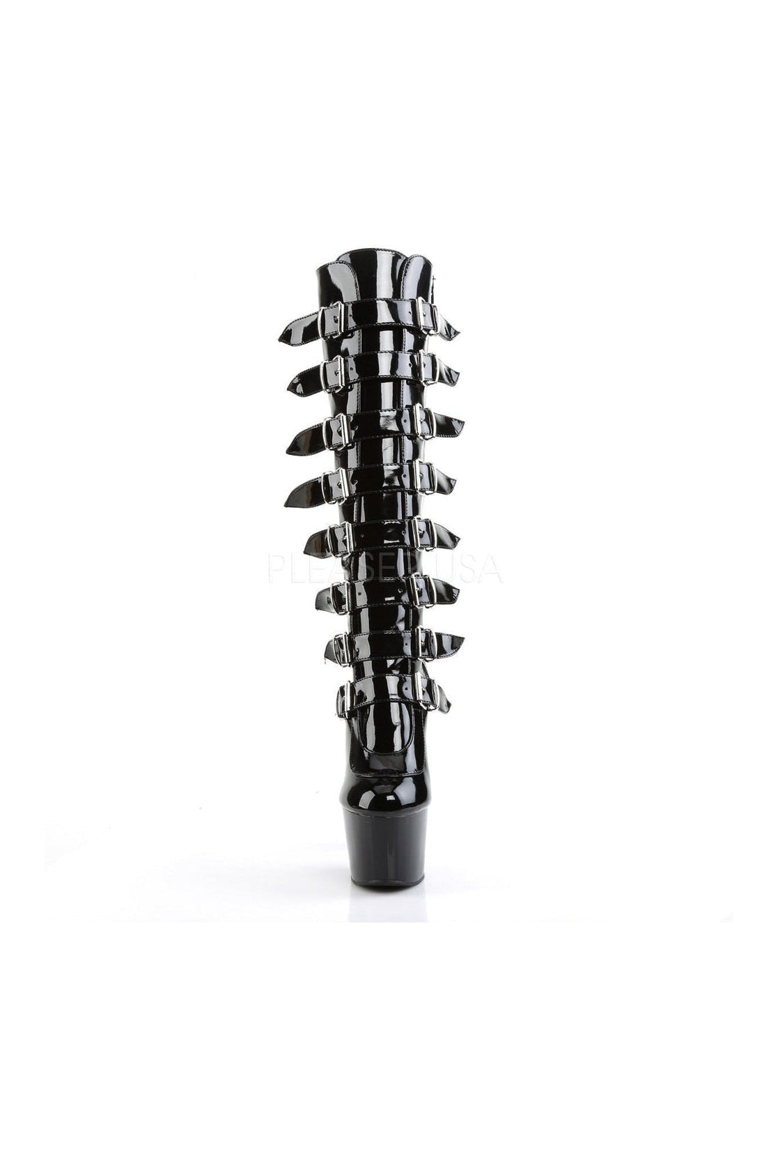 Stylish Black Patent ADORE - 2043 Platform Knee Boots with Buckles