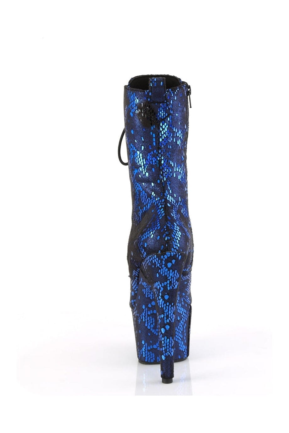 Pleaser Brand ADORE-1040SPF Blue Artificial Snake Pattern Ankle Lace-Up Boots with Side Zipper