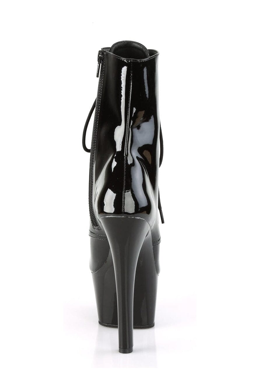 Pleaser ASPIRE - 1020 Black Patent Lace - Up Ankle Boot with Side Zipper
